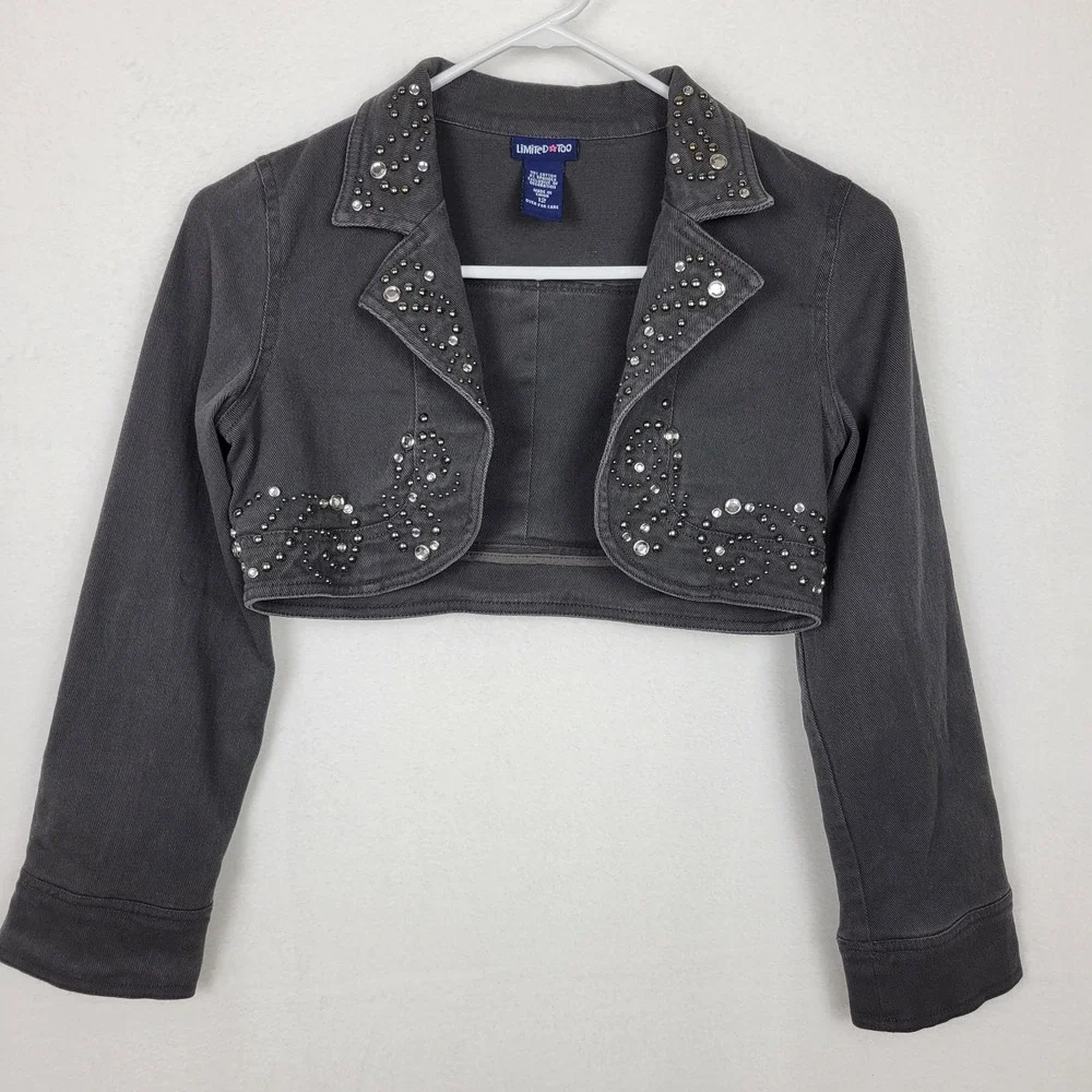 Vintage‎ Limited Too Girls 12 Gray Denim Bolero Shrug Angel Wings Y2K McBling